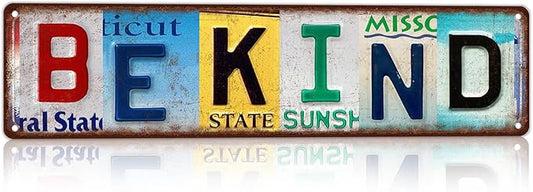 Vintage License Plate Street Sign Metal Sign Be Kind Positive Kindness Quote Wall Decor For Classroom Kitchen Teacher Gift Home 16x4 Inch
