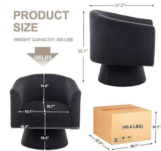 Swivel Accent Chair, Modern 360° Barrel Chair, Corduroy Upholstered Single Sofa for Living Room, Bedroom(Black)