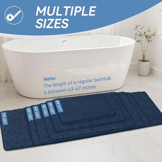 Bcoimo 24"×17" Absorbent Bath Mat, Non-Slip with Backing Chenille Bath Rug and Machine Washable Bathroom Mat Quick-Dry Design. Ideal for Bathroom and Tub Areas