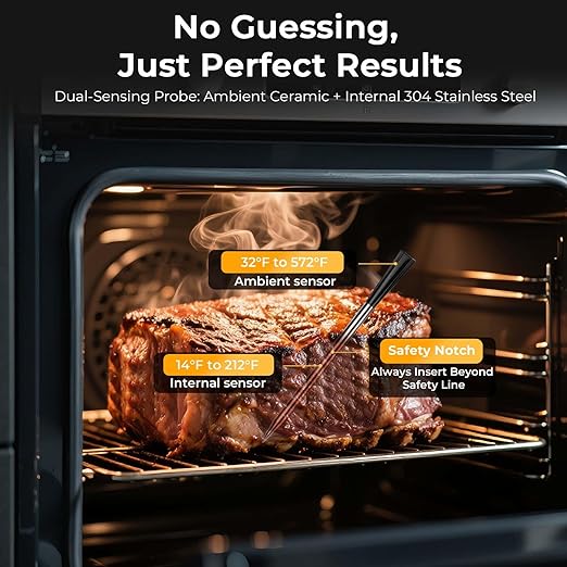 BlueSwan Bluetooth Meat Thermometer Digital, Food Thermometer Wireless 820 ft Range with 2 Color Probes with APP for Grill, Smoker, Oven, Magnetic Design for Cooking, BBQ, Valentines Day Gifts for Him