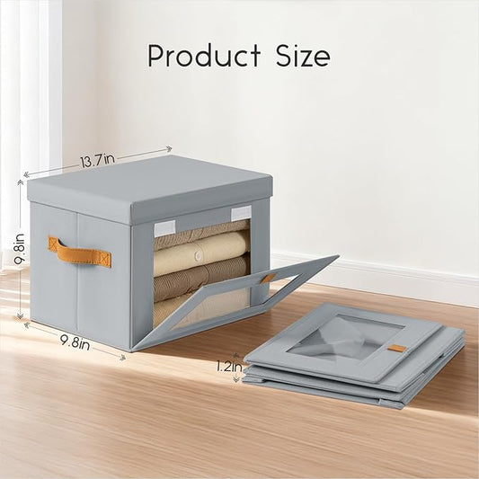 Small Fabric Storage bins - Collapsible Storage Bins with Open Window, 5 Pack Closet Baskets for Shelves, Stackable Decorative Boxes for Home, Dorm, Grey, 13.7"x 9.8" x 9.8"
