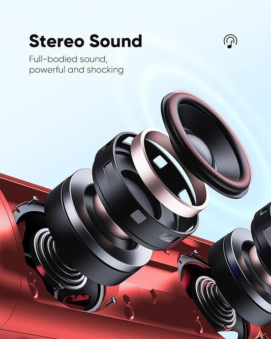 Bluetooth Speaker with HD Sound, Portable Wireless, IPX5 Waterproof, Up to 20H Playtime, TWS Pairing, BT5.3, for Home/Party/Outdoor/Beach, Electronic Gadgets, Birthday Gift (Red)