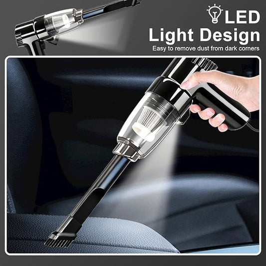 Car Mounted Vacuum Cleaner - 7000PA High-Power Suction, Dry & Wet Dual-Purpose, Portable Mini Handheld Vacuum with LED Light & Attachments, Ideal for Car Interior, Pet Hair, Dust & Debris (Black)