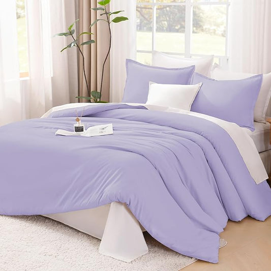 Litanika Comforter Set, Lightweight Solid Bedding Comforter Set, Fluffy Down Alternative Bed Set, Lavender, King