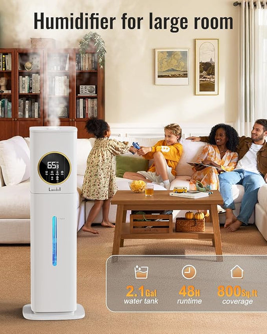 Humidifiers for Bedroom, 2.1Gal/8L Humidifier large room with Essential Oil Diffuser, Night Light, Top Fill Whole House Cool Mist Humidifiers for Plants Baby Kids Adults Greenhouse(White)