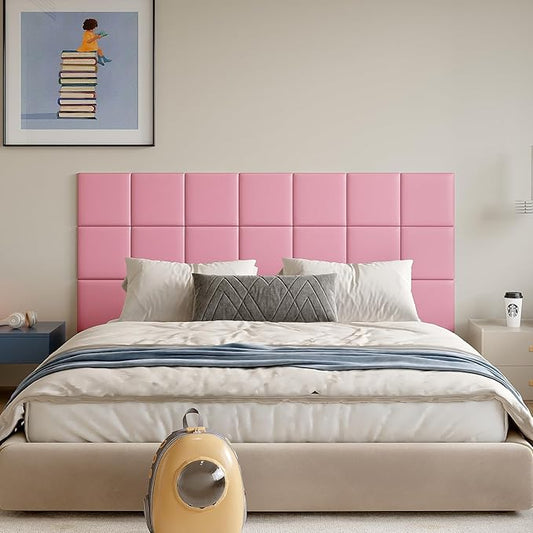 Yutianli 3D Anti-Collision Wall Padding for Kids Peel and Stick Headboard Wall Panels Pack of 4 Sized 11.8"x 11.8" Pink Self-Adhesive Panels for Playroom Bedroom Upholstered Wall
