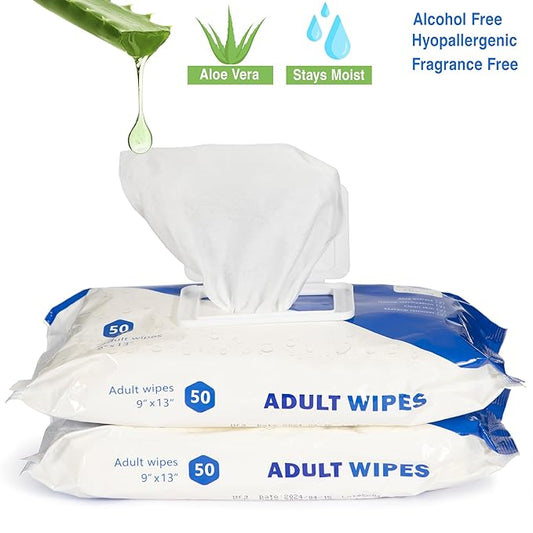 Countrywide Medical Adult Wet Wipes with Aloe - Premium Soft Pack Washcloths - Disposable Unisex Adult Incontinence & Cleansing Wipes for Men & Women - Large 13"x 9", 600 Count (12 Packs of 50)