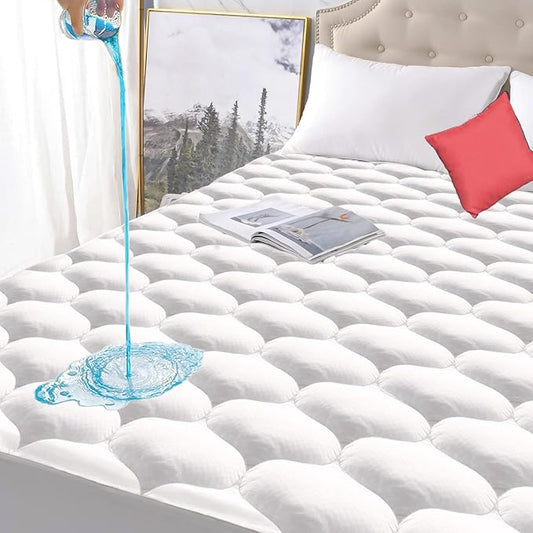 California King Size Quilted Fitted Waterproof Mattress Pad, Premium Hollow Material Filling Mattress Protector, Breathable, Quiet, Cooling, Machine-Washable Mattress Cover with 21” Deep Pocket