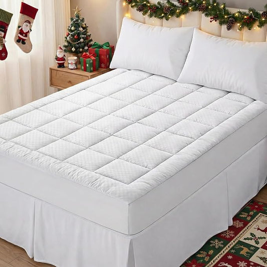 OLANLY California King Quilted Fitted Mattress Pad – Soft Pillow Top Mattress Topper, Down Alternative Fill, Cooling Breathable Mattress Cover, Machine Washable Deep Pocket Mattress Protector, White