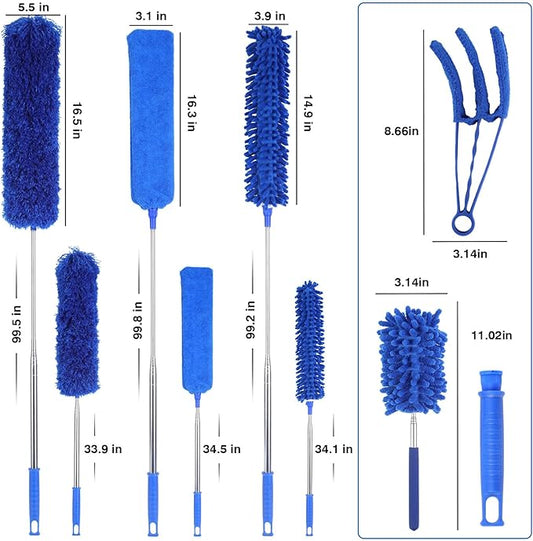 10 PCS Microfiber Cobweb Duster with Extension Pole (100 Inch Telescoping), Washable Dusters for Cleaning, Multifunctional Bendable Feather Duster for Ceiling Fan, Blind, High Ceiling