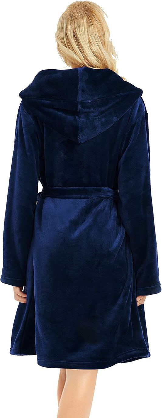 U2SKIIN Women Hooded Fleece Robe, Short Plush Robes for Womens With Hood Soft Warm Spa Bathrobe