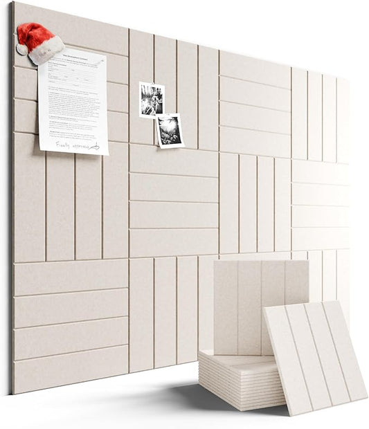 Felt Bulletin Board Tiles Large 48" x 36" Cork Board Alternative-12 Pack with 70 Adhesive Tabs, Thick Slat Wall Panels for Office Decor, Push Pin Board Wall Organizer Alternative -Oatmeal