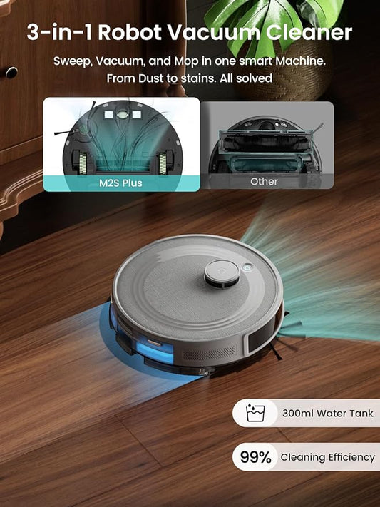 Lefant LiDAR Robot Vacuum and Mop Combo, 10000Pa Suction, 75-Day Self-Emptying Base with Multi-Floor Mapping, 240Min Runtime, Ideal for Pet Hair & Carpets, Wi-Fi/Alexa/App Control, M2S Plus