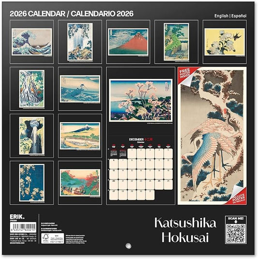 Japanese Art Hokusai Wall Calendar 2026 12" x 12" FSC® Plastic Free - Starts Week On Sunday | Family Planner Calendar 2026 | Japan Calendar 2026 | Japanese Gifts