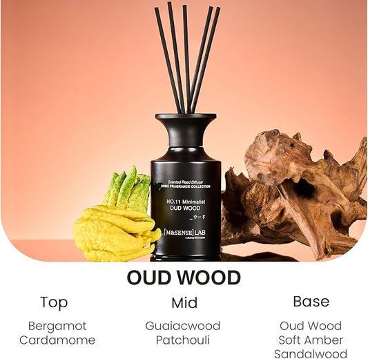 M&SENSE Reed Diffuser Set, 10.14 fl oz Large Reed Diffuser, Oud Wood Scented with Natural Essential Oils, Long Lasting with 7 Sticks, Non-Toxic Home Fragrance Reed Diffuser for Bedroom, Bathroom