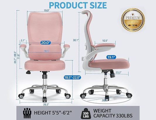 TRALT Ergonomic Office Chair - Desk Chair with Wave High Back Adjustable Lumbar Support Computer Chair - Gaming Chairs Mesh Backrest and PU Leather Seat (PIK)