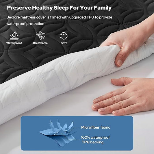 BEDLORE Waterproof Mattress Protector, Full Size Mattress Pad with Deep Pocket 6"-15" Depth, Soft Dirt-Proof Double Bed Mattress Cover for Bedroom, College Dorm, Hotel (Black)