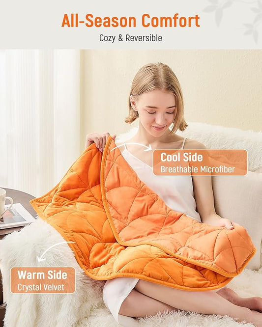 Weighted Lap Blanket 5 lbs for Adults, Luxury Soft Small Weighted Blanket, Compact Portable Weighted Lap Pad for Relaxation, Sleeping, Travel, All-Season Use, Bright Orange, 30" x 40"