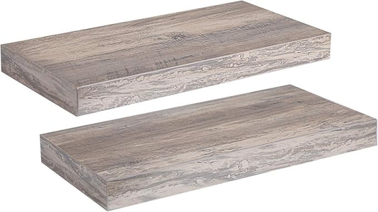 HOOBRO Floating Shelves for Wall, Wall Mounted Shelf Set of 2, 15.7" Hanging Shelf with Invisible Brackets, for Wall in Bathroom, Bedroom, Toilet, Kitchen, Living Room, Office, Greige BG40BJ01