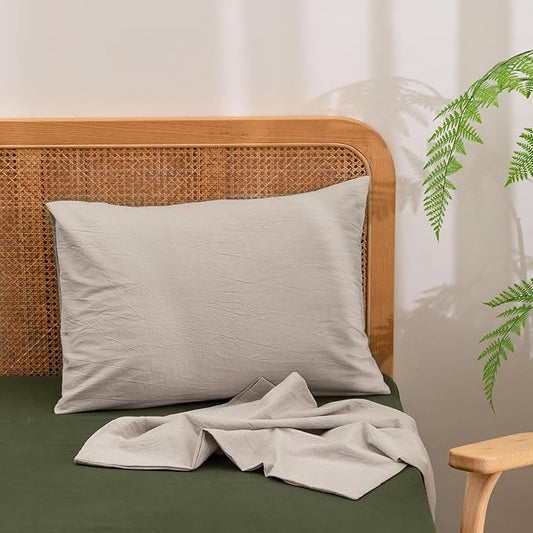 BESTOUCH 100% Washed Cotton Pillowcase for Hair and Skin Linen Feel Soft Comfortable Breathable 2 Set Pillow Case with Envelope Closure Solid Linen Grey King 20x36 Inches