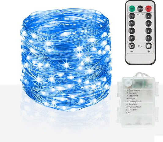 suddus Blue LED Christmas Lights Outdoor,200led 66ft Battery Operated Fairy Lights Indoor, Twinkle Lights for Bedroom, Halloween, Backyard, Tree, Dorm, Patio, Tapestry, Garden, Party