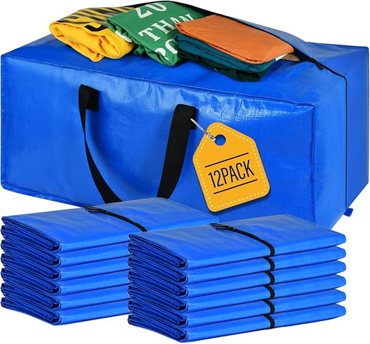 Moving Bags, Storage Totes, Extra Large Storage Bags for Moving Supplies, College Dorm Essentials, Bedroom Closet, Packing Bags with Backpack Handles Zipper Compatible with IKEA Frakta Cart(12 Pack)