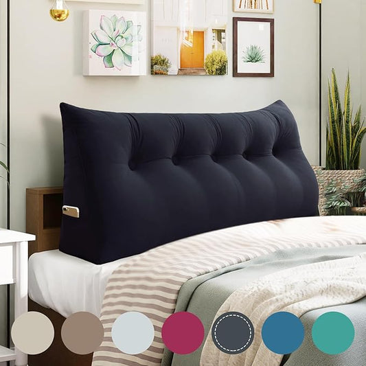 11 lbs Thickened Queen Headboard Pillow for Sitting Up in Bed, Back Support Reading Pillow with Side Pocket and Velvet Removable Cover, Triangular Large Wedge Headboard Pillow
