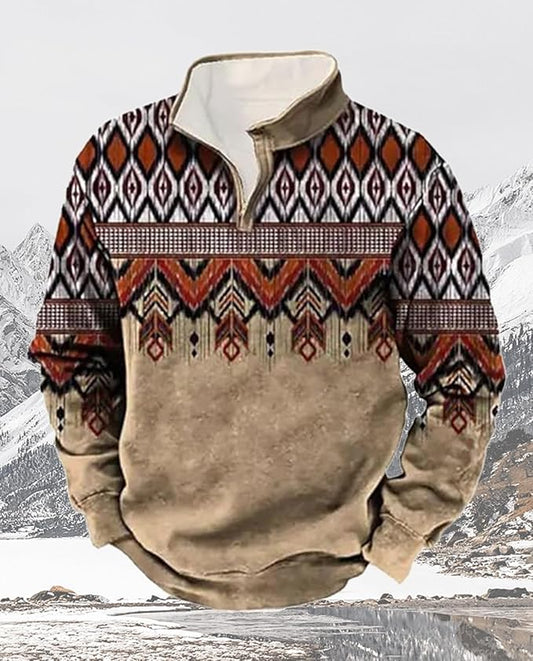Western Sweatshirts for Men Aztec Cowboy Vintage Graphic Fleece Hoodie Mens Quarter Zip Pullover Country Jacket