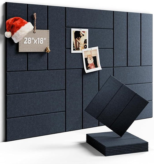 Felt Bulletin Board Tiles -28"x18" with 40 Adhesive Tabs, Cork Board Alternative for Office Decor, Push Pin Board Wall Organizer 6-Pack(Navy Blue)