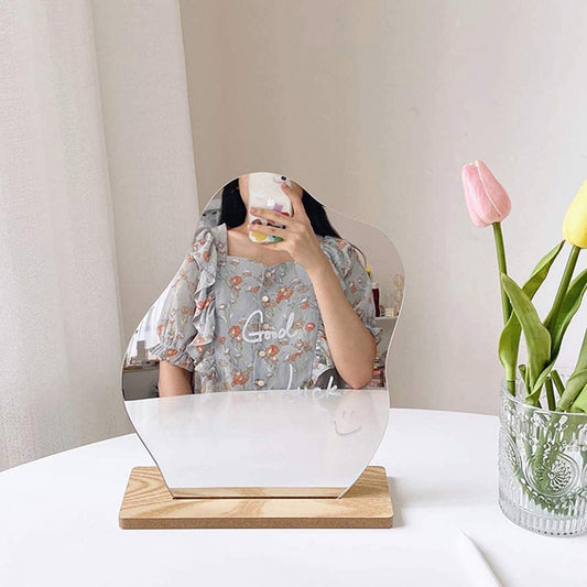 Acrylic Makeup Mirror for Desk with Stand Aesthetic Desk Decor Vanity Mirror Frameless Table top for Bedroom,Living Room and Minimal Spaces Room Decor (Baby Fat) Dormly