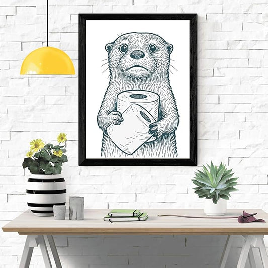 Jatinoo Funny Cartoon Otter Bathroom Wall Art Canvas Framed 11.5x15 Inches Black White Cute Animal-Inspired Prints for Toilet Wall Decor Ideal for Pet Lovers Young Adults Fun House Enthusiasts Home & Kitchen Posters