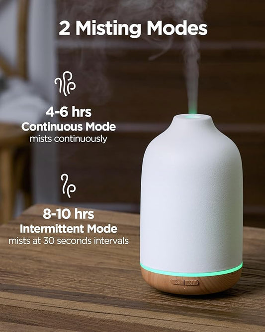 InnoGear 150ml Ceramic Essential Oil Diffuser, Handcrafted Stone Aromatherapy Scent Diffuser Ultrasonic Aroma Diffusers Humidifier Vaporizer with 2 Mist Modes Waterless Auto Off for Home Room Office