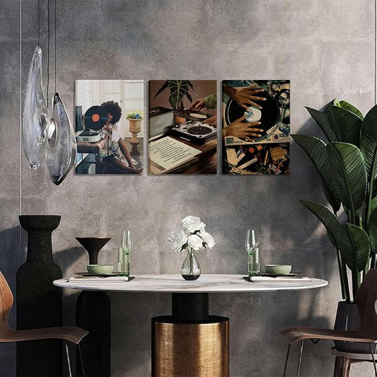 Black Girl Wall Art Set of 3, African American Wall Canvas Decor Paintings,boho Trendy Black Woman Posters Prints Pictures for Bathroom Bedroom Living Room Home Decor Framed 12x16 Inch Framed
