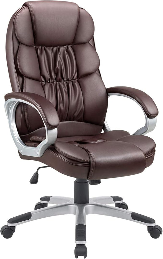 GUNJI Office Chair PU Leather High Back Executive Chair Ergonomic Computer Chair, Modern Adjustable Home Desk Chair Swivel Managerial Chair with Padded Armrests and Lumbar Support (Brown)