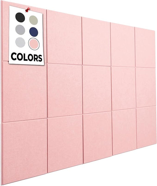 Vision Board - Cork Board for Walls, 59" x 36" | 15 Pack | Cork Board Tiles, Felt Bulletin Board, Large Corkboard, Cork Panel for Office, Felt Wall Panels, Cork Panels, Corkboard Roll (Pink)