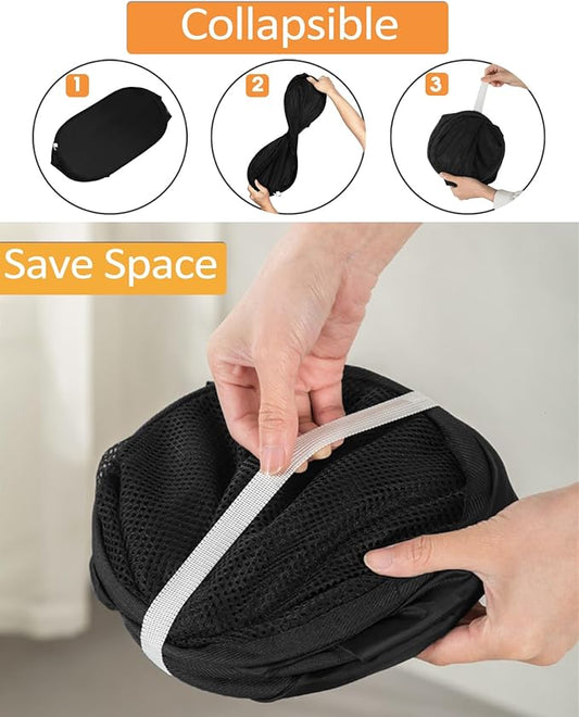 Durable Collapsible Laundry Baskets, Upgrade Foldable Pop Up Hamper for Laundry, Mesh Clothes Hamper with Side Pocket, Reinforced Carry Handles for Laundry, Bathroom, Kids Room, Dorm or Travel Black