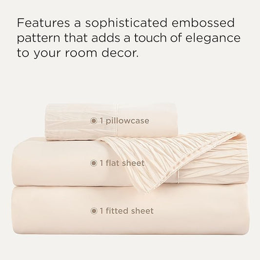 Bedsure Twin Sheets Set - 3 Pieces Soft Twin Bed Sheets - Breathable & Cooling - Hotel Luxury - Easy Care Polyester Microfiber Bedding for Women, Men, Light Beige