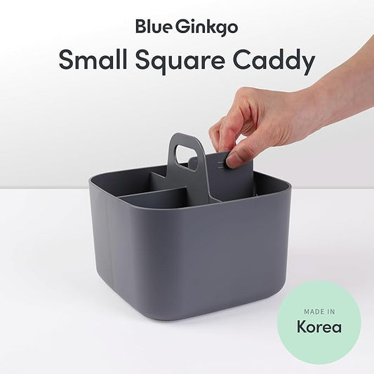 BLUE GINKGO Small Stackable Organizer Caddy – Korean-Made Portable Tote for Bathroom, Office, Crafts, or School Supplies (Square, Gray)