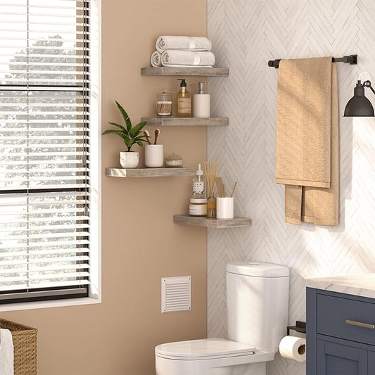 HOOBRO Floating Shelves for Wall, Wall Mounted Shelf Set of 2, 15.7" Hanging Shelf with Invisible Brackets, for Wall in Bathroom, Bedroom, Toilet, Kitchen, Living Room, Office, Greige BG40BJ01