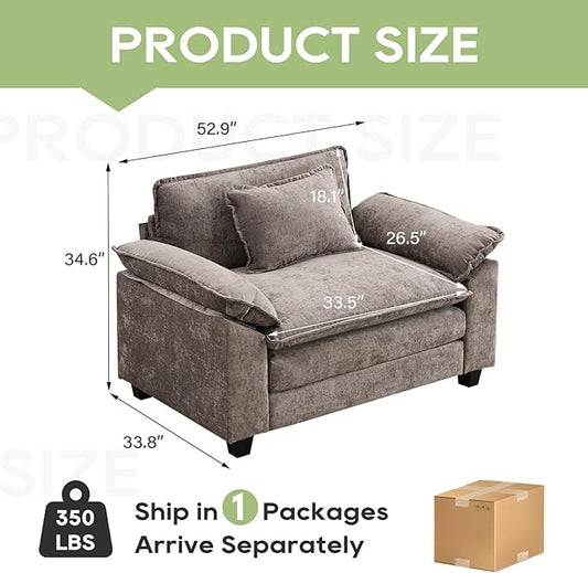 Modular Sectional Sofa, Comfy Cloud Couch Sectional Sofa, Chenille Sofa Sleeper Deep Seat Sofa with Throw Pillows for Living Room (Light Gray, 53"- Single Seat)