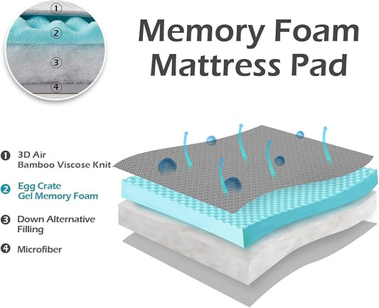 Hansleep Queen Mattress Topper, Grey, 60x80 Inches, Memory Foam with Down Alternative Fillings, Deep Pocket, Breathable, Cooling Gel, Eco-Friendly, Moisture-Wicking, Washable