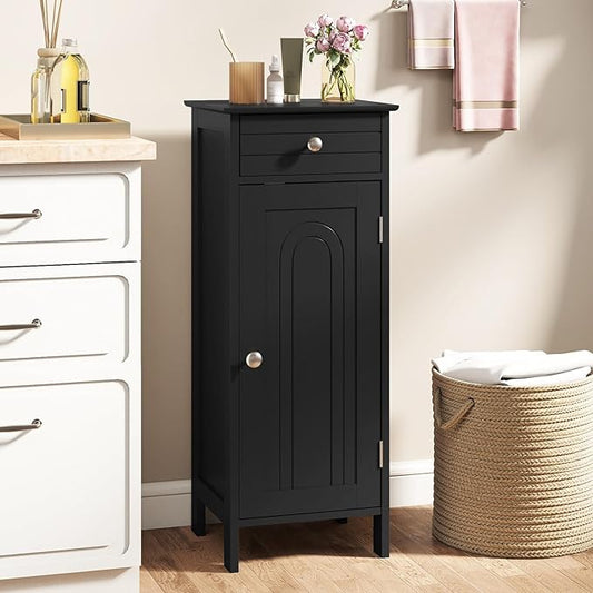 GLACER Floor Storage Cabinet, Multifunctional Bathroom Storage Cabinet with 2 Adjustable Shelves, Ideal for Bathroom, Living Room, 14 x 12 x 34.5 inches (Black)