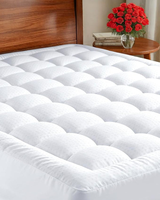 Mattress Pad Twin XL Size – Quilted Fitted Mattress Protector – Cotton Pillow Top Cover w/ 8-16" Deep Pockets – Thick & Plush – Cooling, Breathable and Noiseless – Machine Washable – 39 x 80 (White)