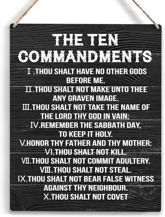 YCYD Ten Commandments Decor,10 Commandments Desk Poster, Christian Bible Verse Decor Religious Home Rustic Wooden Box Sign for Living Room Bedroom Office 10 x 8 Inches Black