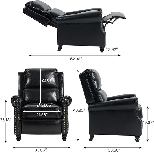 Faux Leather Recliner Chair, Modern Pushback Armchair with Adjustable Backrest & Footrest for Bedroom, Living Room (Black,Set of 1)