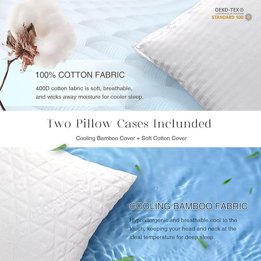 Phantoscope Memory Foam Pillow for Sleeping, Shredded Memory Foam Pillow Cooling Gel for Hot Sleepers, Adjustable Firm Bed Pillows with Bamboo Cover & Cotton Cover, King Size, 1 Pack, Gift Package
