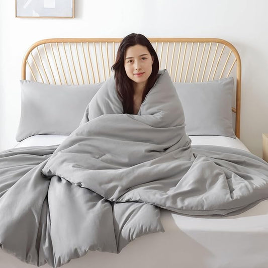 ROSGONIA Queen Comforter Set Grey, 3pcs Bedding Comforter Sets (1 Gray Comforter & 2 Pillowcases) All Season Soft Lightweight Bedspread Blanket Quilt