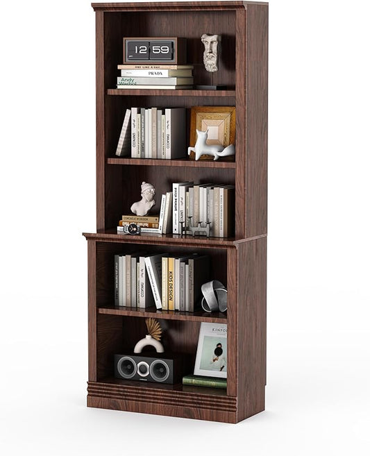 72 in Tall Bookcase, Dark Cherry 31.3 in Wide Floor Standing Bookshelf, 5 Tier Large Floor Standing Display Storage Shelves with Adjustable Shelves for Living Room Hallway Home Office Bedroom