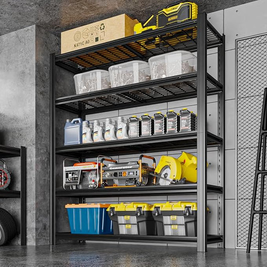 48" W Father&I Industrial Heavy-Dudy Garage Shelving Units/Systems: Metal 5-Tier Storage Shelves Adjustable for Basement/Closet/Tote/Kitchen/Pantry Organization, 84" H*48W *24" D, Black