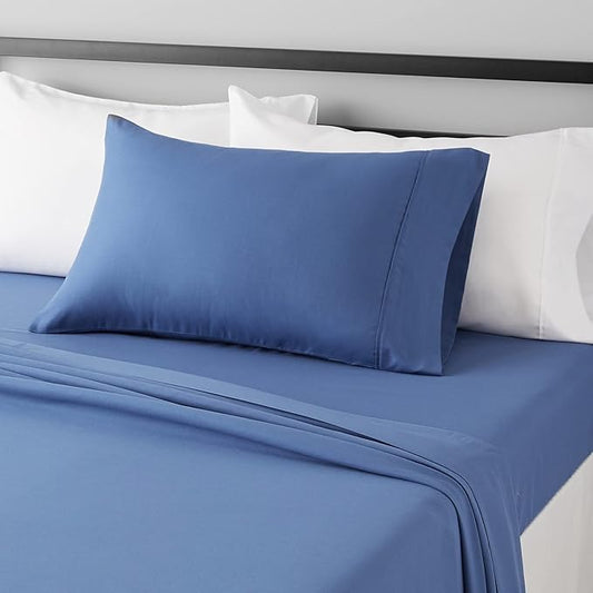 Amazon Basics Lightweight Ultra-Soft Breathable Easy Care Microfiber 3-Piece Bed Sheet Set with 14-Inch Deep Pockets, Twin XL, Dutch Blue, Solid AmazonBasics